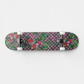 Skateboard Elégante couleur magenta rose fleurons rose (Horz)