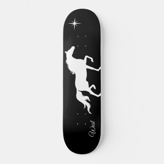 Skateboard Elégante silhouette de cheval blanc sur noir (Recto)