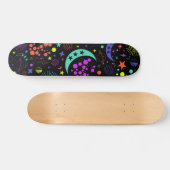 Skateboard Eléments célestes néons, étoiles, lunes, planètes (Horz)
