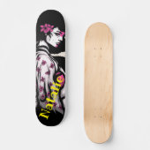 Skateboard Elle porte une fleur noire et rose dans sa peau de (Recto)