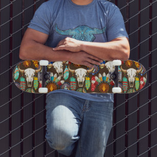Skateboard Emblème amérindien de crâne de buffle
