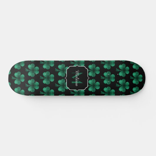 Skateboard Emerald Green Sparkle Shamrock noir Monogramme (Horz)
