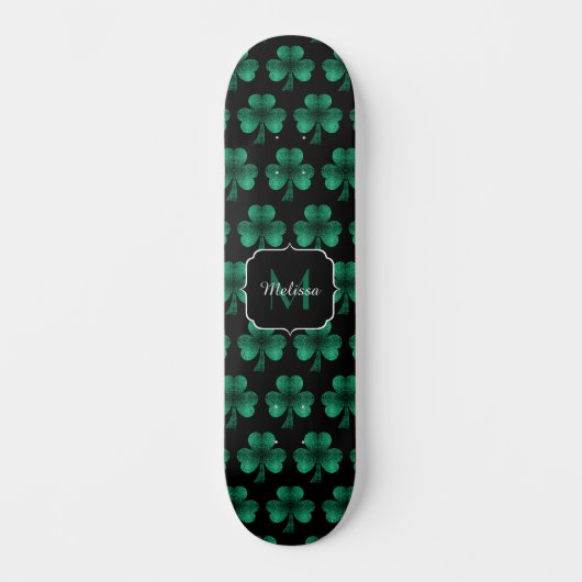 Skateboard Emerald Green Sparkle Shamrock noir Monogramme (Recto)