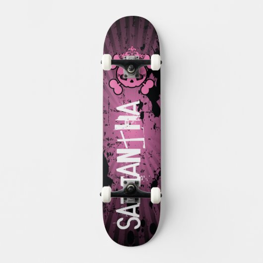 Skateboard EMO Pink Skull Crossbones Old School Skate board (Recto)