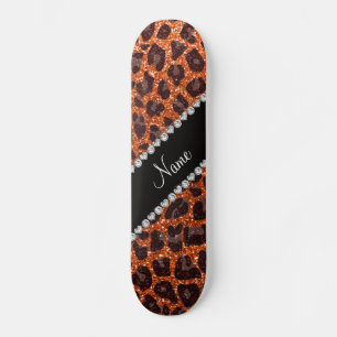 Skateboard Empreinte de léopard de parties scintillant orange