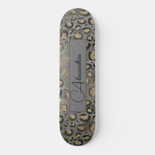 Skateboard Empreinte de léopard Glittery sur Glossy Grey Pers (Recto)