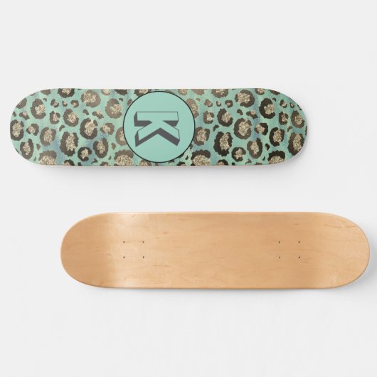 Skateboard Empreinte de léopard Glittery sur Monogramme vert (Horz)