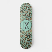 Skateboard Empreinte de léopard Glittery sur Monogramme vert (Recto)