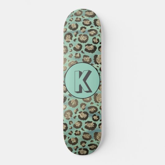 Skateboard Empreinte de léopard Glittery sur Monogramme vert  (Recto)