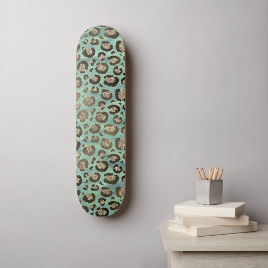 Skateboard Empreinte de léopard Glittery sur Vert brillant (Art mural)