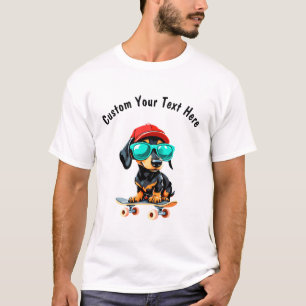 Skateboard en Schattigee teckel Dog Aanpasbaar T-shirt