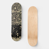 Skateboard Enchanting Mandala with Gold Stars on Black (Recto)