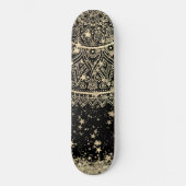 Skateboard Enchanting Mandala with Gold Stars on Black (Recto)