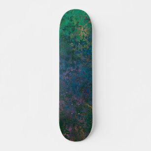 Skateboard Encre d'alcool vert foncé et bleu Abstrait