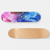 Skateboard Encre Liquide Violet Rouge Bleu, Monogramme & Nom (Horz)