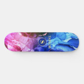Skateboard Encre Liquide Violet Rouge Bleu, Monogramme & Nom (Horz)