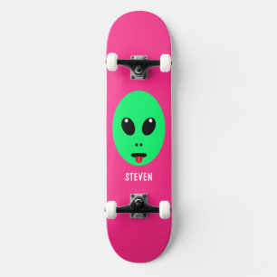 Skateboard Enfants Alien Tête verte rose rose Nom personnalis