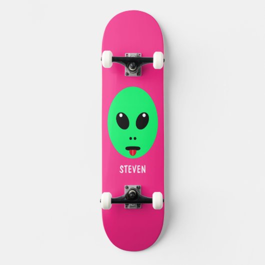 Skateboard Enfants Alien Tête verte rose rose Nom personnalis (Recto)