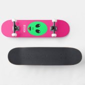 Skateboard Enfants Alien Tête verte rose rose Nom personnalis (Horz)