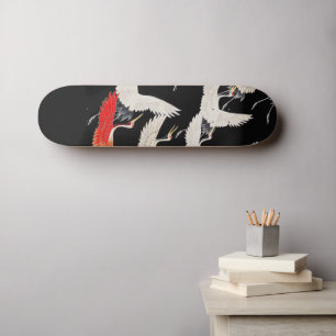 Skateboard Épais blanc et rouge. L'art japonais avec l'amour 