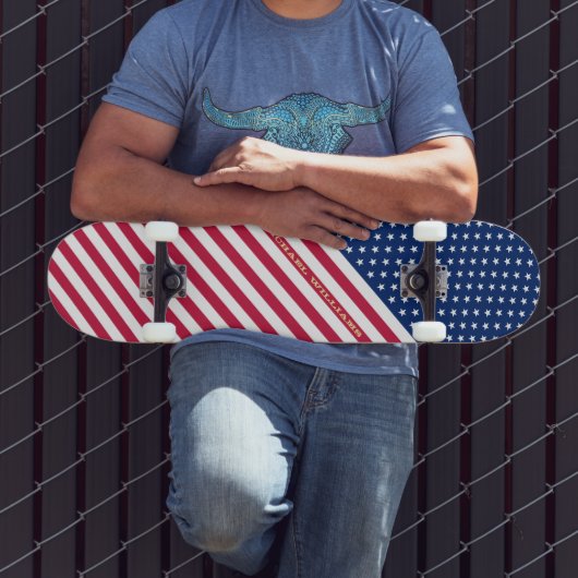 Skateboard États-Unis Rouge Bleu Blanc Étoiles Grilles Drapea (Extérieur 3)