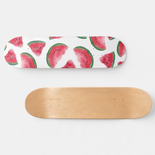Skateboard Eté Rouge Vert pastèque Motif d'aquarelle (Horz)