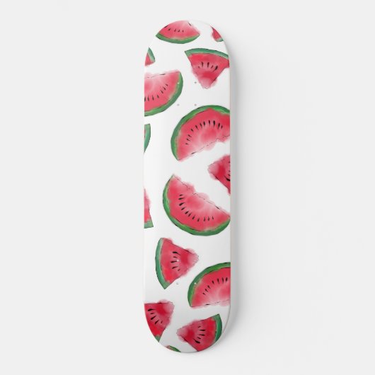 Skateboard Eté Rouge Vert pastèque Motif d'aquarelle (Recto)