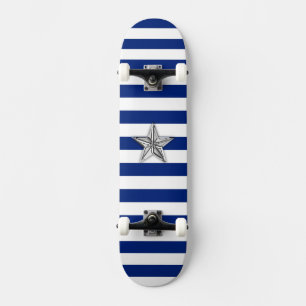 Skateboard Étoile d'argent marine sur les bandes bleues