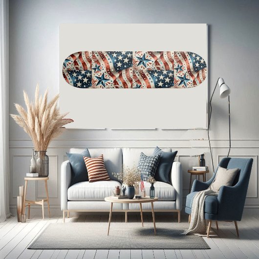 Skateboard Étoiles et rayures Drapeau américain Rouge Blanc B