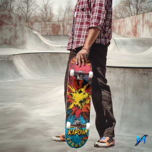Skateboard Explosion de bande dessinée Pop Art - «Boom!» et «