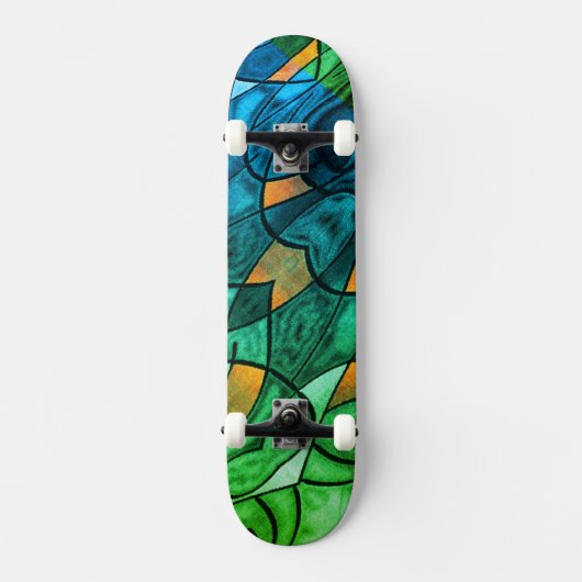 Skateboard Expressionnisme moderne bleu vert (Recto)