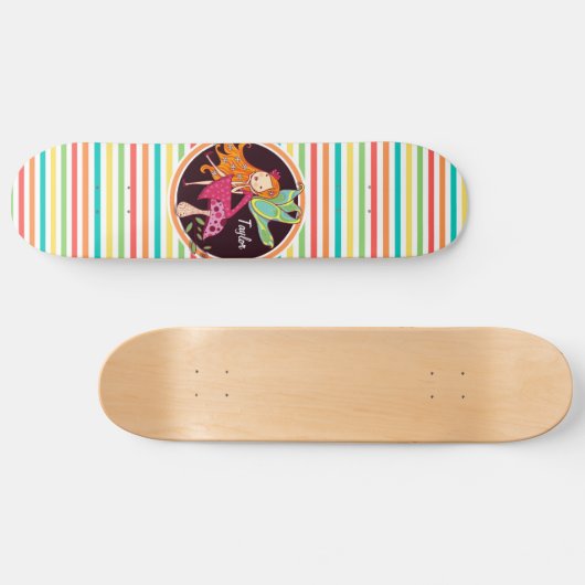 Skateboard Fairy on Bright Rainbow Stripes (Horz)