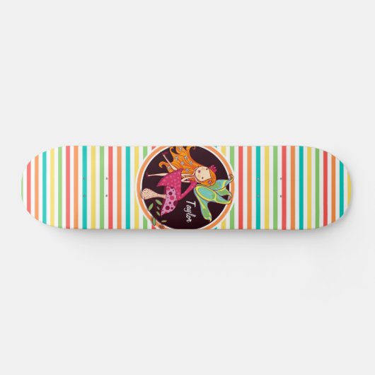 Skateboard Fairy on Bright Rainbow Stripes (Horz)
