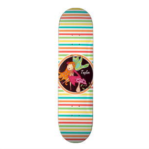 Skateboard Fairy on Bright Rainbow Stripes