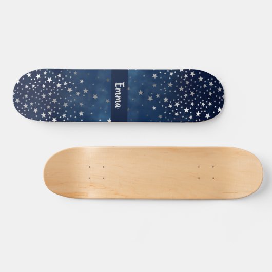 Skateboard Falling Silver Stars Celestial Personnalisé (Horz)