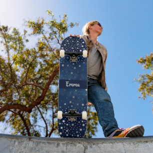Skateboard Falling Silver Stars Celestial Personnalisé