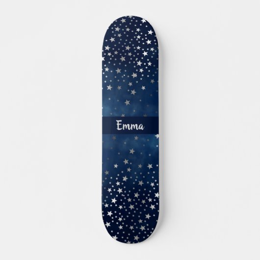 Skateboard Falling Silver Stars Celestial Personnalisé (Devant)