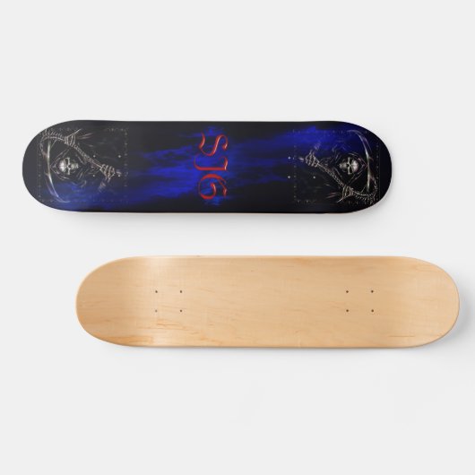 Skateboard Faucheuse avec les flammes bleues (Horz)