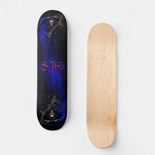 Skateboard Faucheuse avec les flammes bleues (Recto)