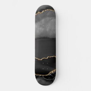 Skateboard Fausse Agate Marbrée Grise Paillettes Dorées Pierr