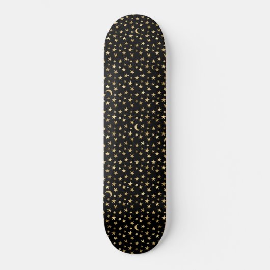 Skateboard Faux Gold Moon et Stars sur Black (Recto)