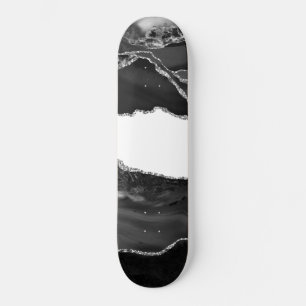 Skateboard Faux Marbled Agate Black White Trendy Modern Stone