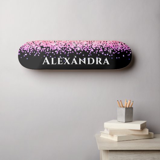 Skateboard Faux Noir Et Rose Parties scintillant Aesthétique (Art mural (Horz))