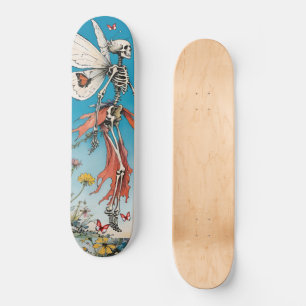 Skateboard Fée de squelette avec jupe rouge et papillons