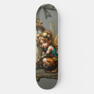 Skateboard Fée Steampunk avec ailes d'or et horloge antique
