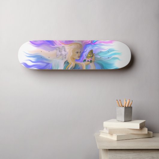 Skateboard Femme avec cheval et papillon (Art mural (Horz))
