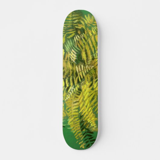 Skateboard Ferne, frondes, fleuris, vert jaune doré vert (Devant)