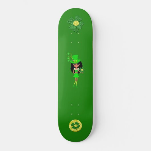 Skateboard Fête de la St Patrick Brunette Girl Leprechaun (Recto)