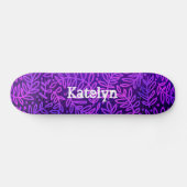 Skateboard Feuillage motif de feuille bleu violet nom personn (Horz)