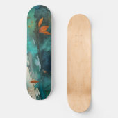 Skateboard Feuilles d'automne peinture Turquoise Rouille Or A (Recto)